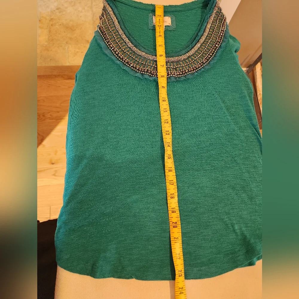 Anthropologie Delleta Green Beaded Top sz S Shirt Blouse teal boho maximalist - Picture 5 of 6